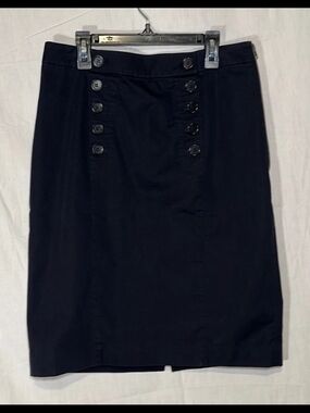Ann Taylor Classy Navy Button-Front Pencil Skirt Side Zipper
